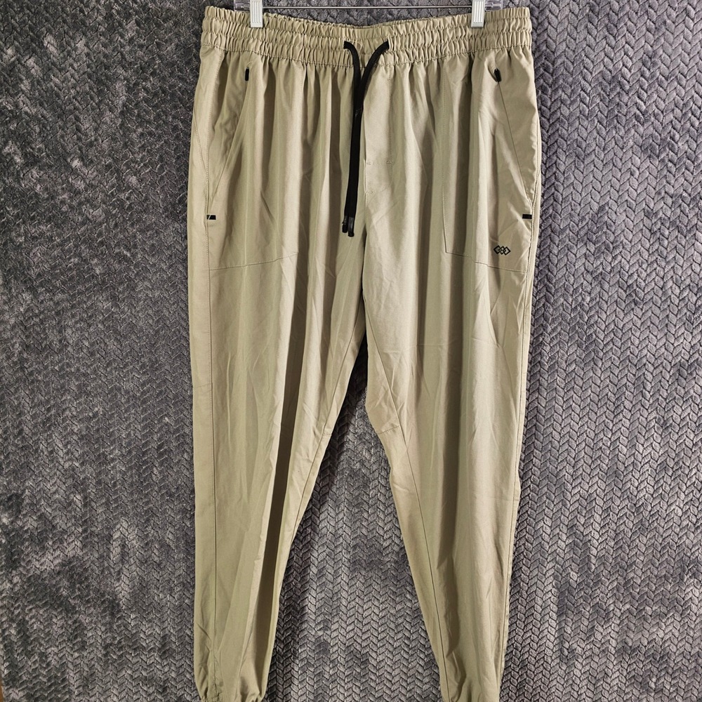 LEG3ND Mens XL Tan Khaki Lightweight Jogger Pants Zipper Pockets Activewear 458